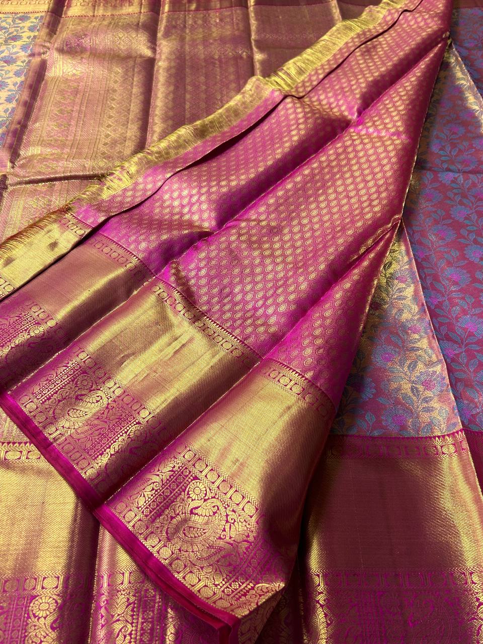 Handloom Floral Design Pure Kanchipuram Silk Saree with 2g Zari