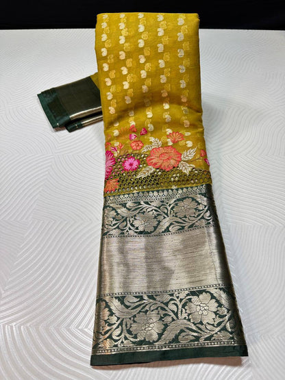 Soft premium Banarasi silk with embroidery and cutwork