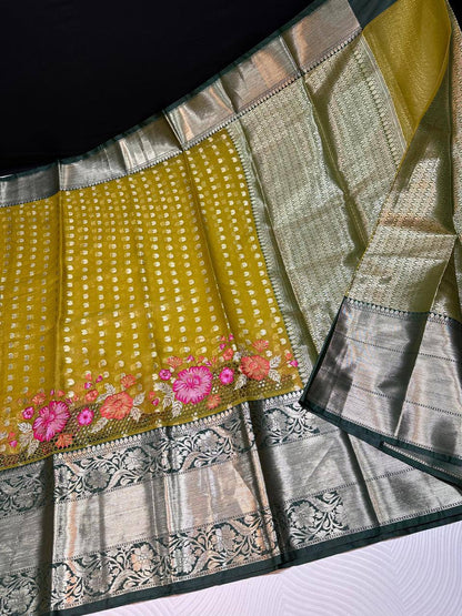 Soft premium Banarasi silk with embroidery and cutwork