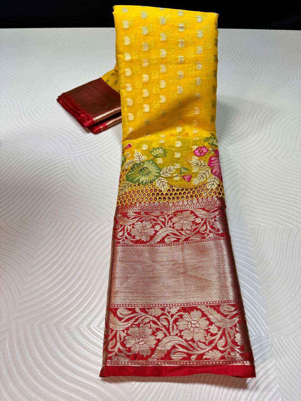 Soft premium Banarasi silk with embroidery and cutwork (Copy)