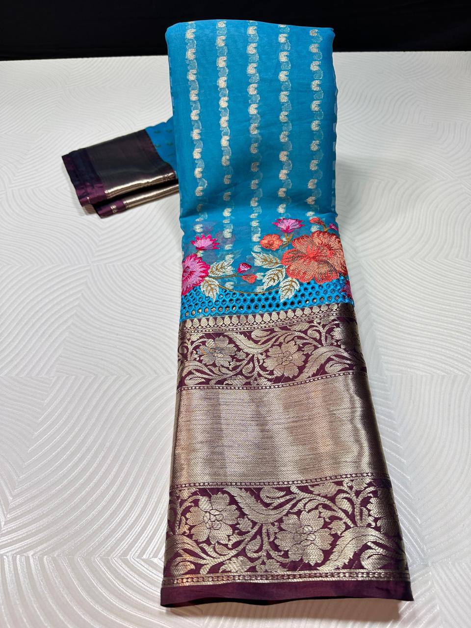 Soft premium Banarasi silk with embroidery and cutwork