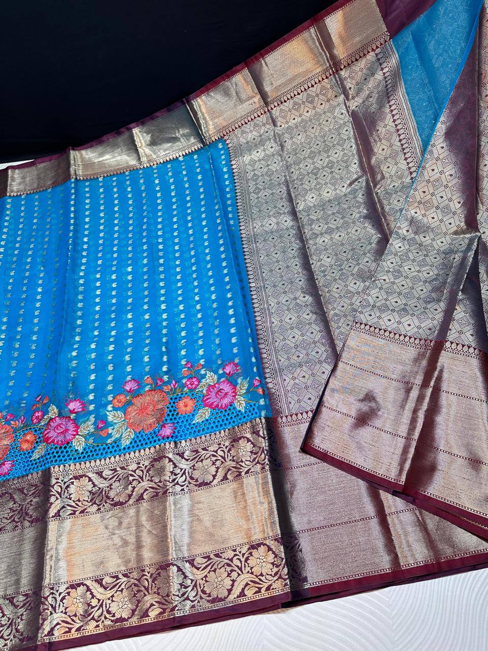 Soft premium Banarasi silk with embroidery and cutwork