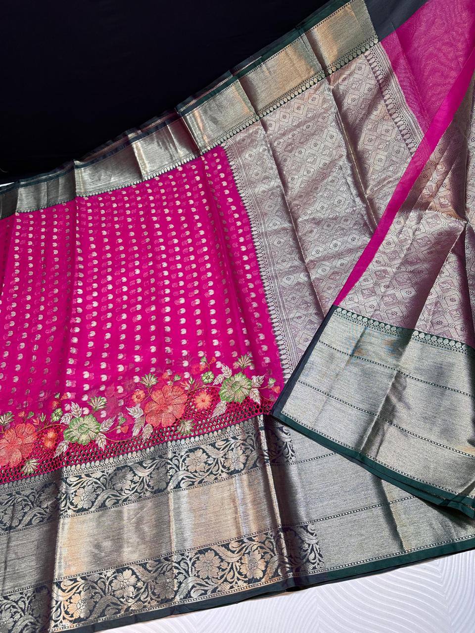 Soft premium Banarasi silk with embroidery and cutwork