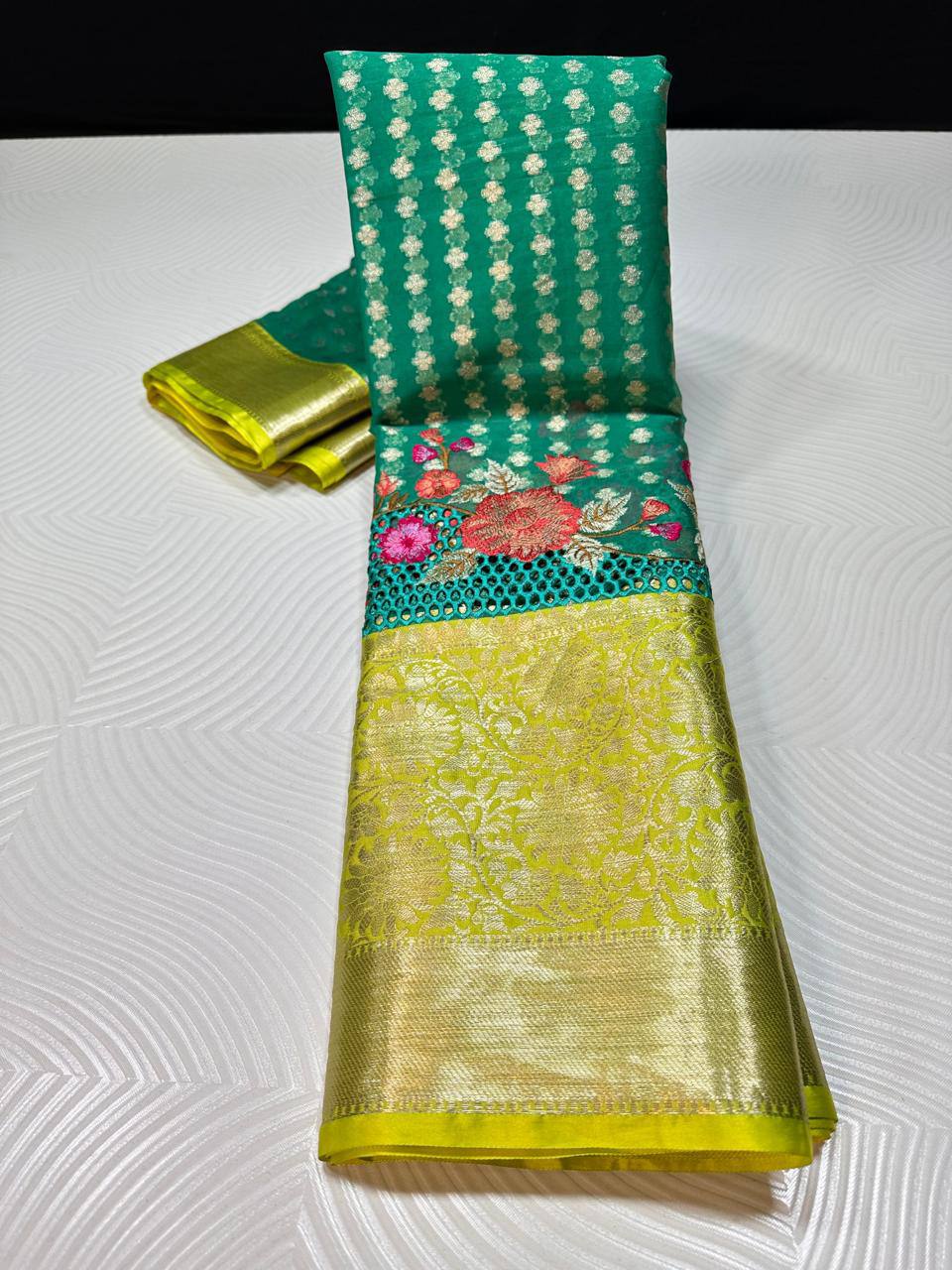 Soft premium Banarasi silk with embroidery and cutwork