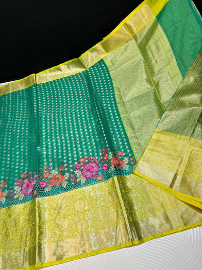 Soft premium Banarasi silk with embroidery and cutwork