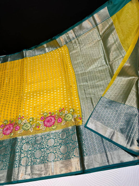 Soft premium Banarasi silk with embroidery and cutwork