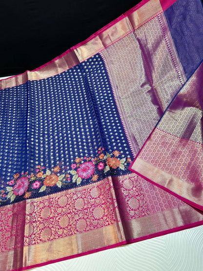 Soft premium Banarasi silk with embroidery and cutwork