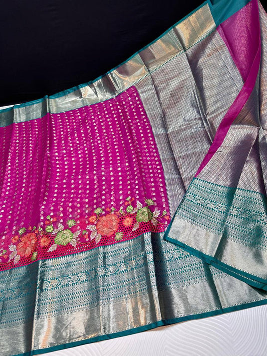 Soft premium Banarasi silk with embroidery and cutwork