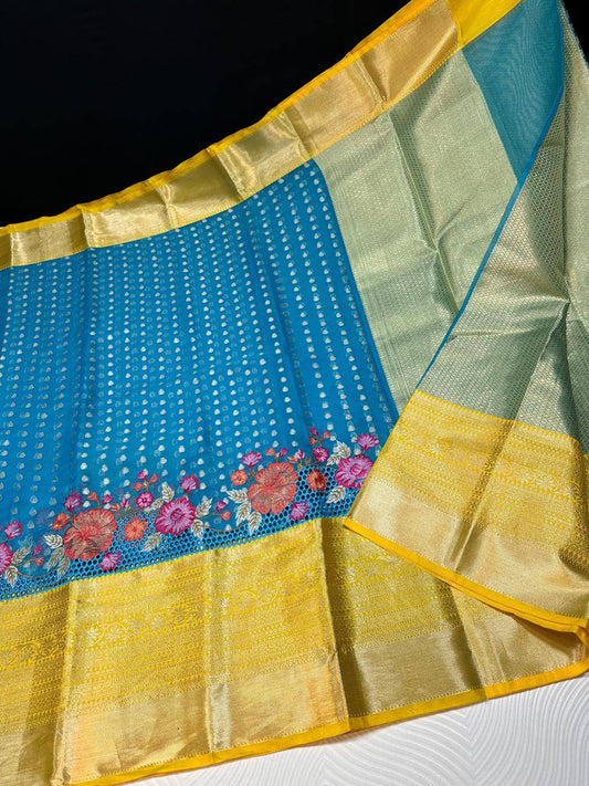 Soft premium Banarasi silk with embroidery and cutwork