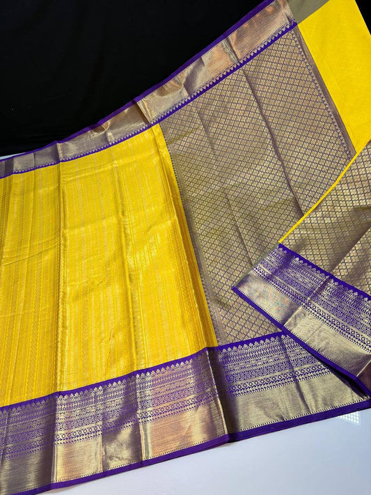 Kanchipuram semi silk saree - Yellow with blue