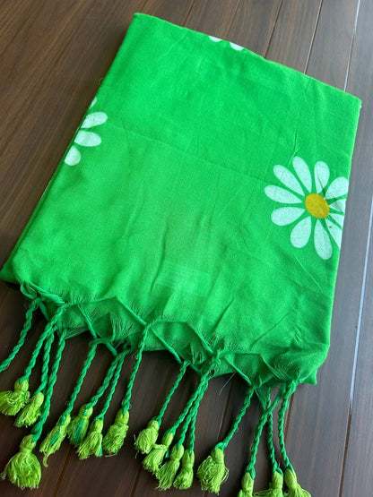 Flower hand print khadi cotton saree