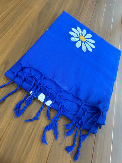 Flower hand print khadi cotton saree