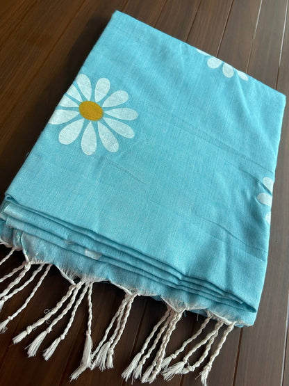 Flower hand print khadi cotton saree