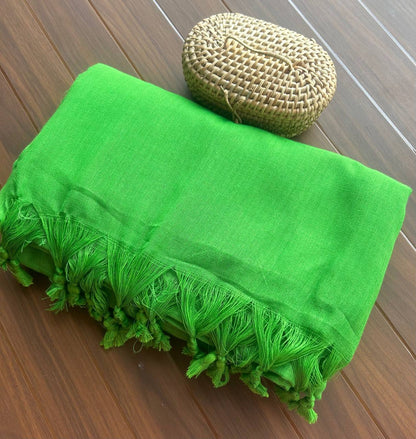 Plain Khadi cotton saree with self blouse - Green