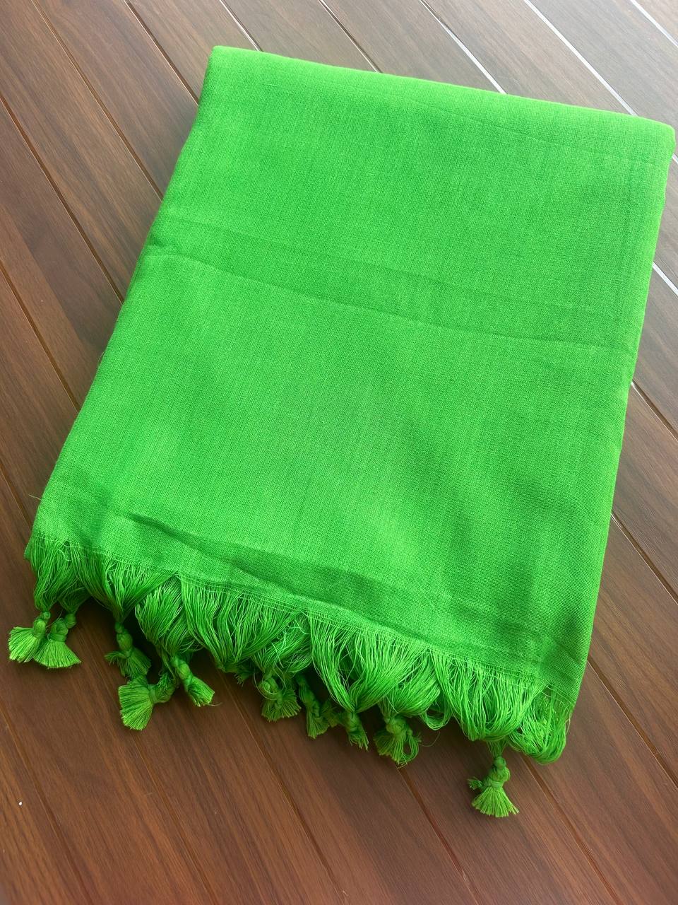 Plain Khadi cotton saree with self blouse - Green