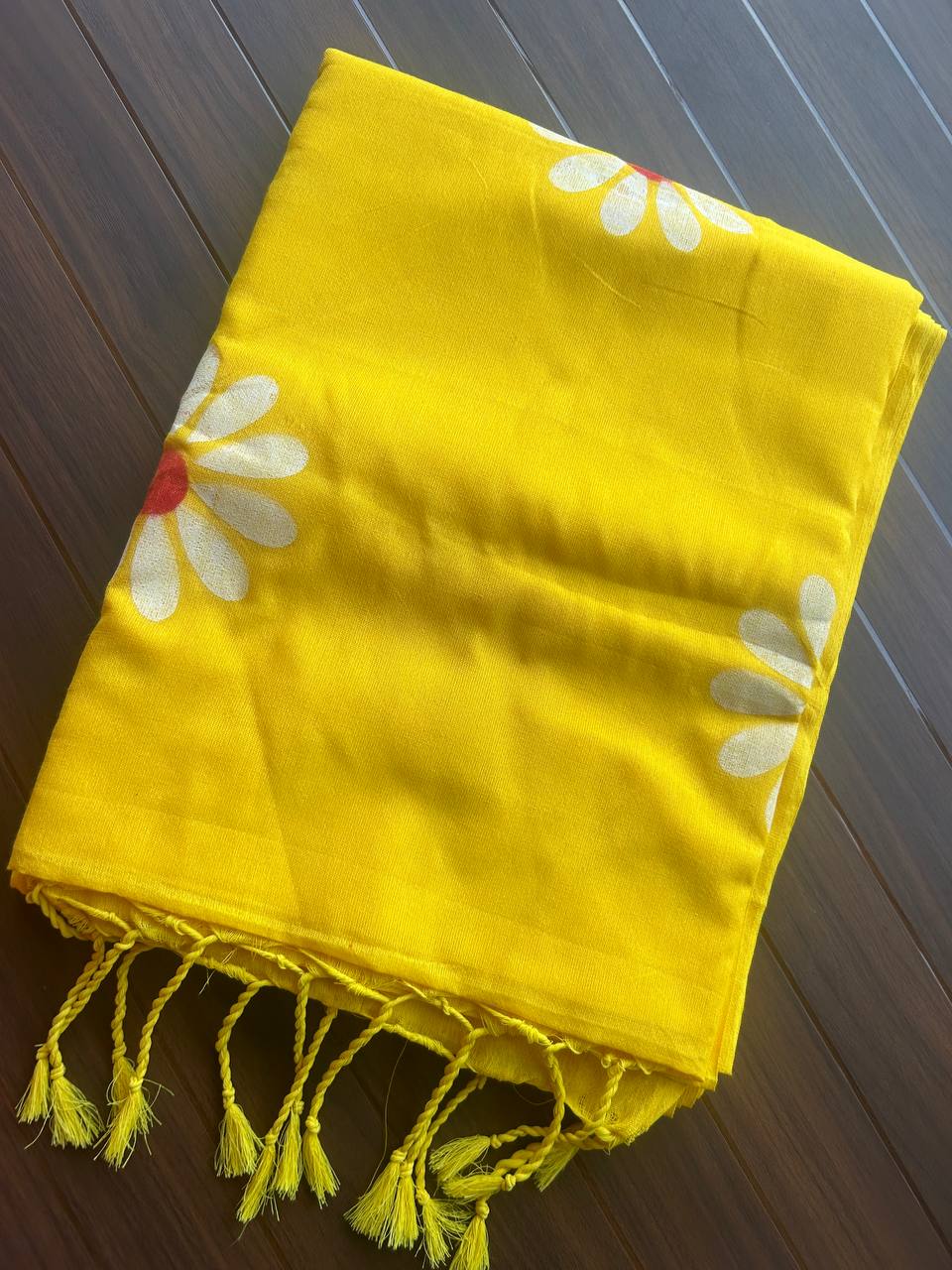 Flower hand print khadi cotton saree