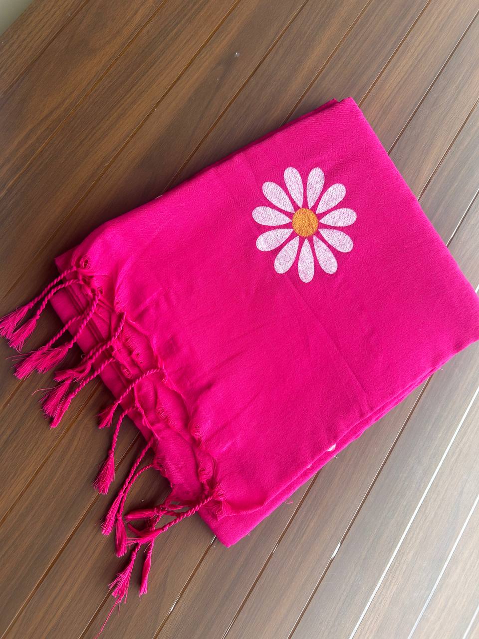 Flower hand print khadi cotton saree