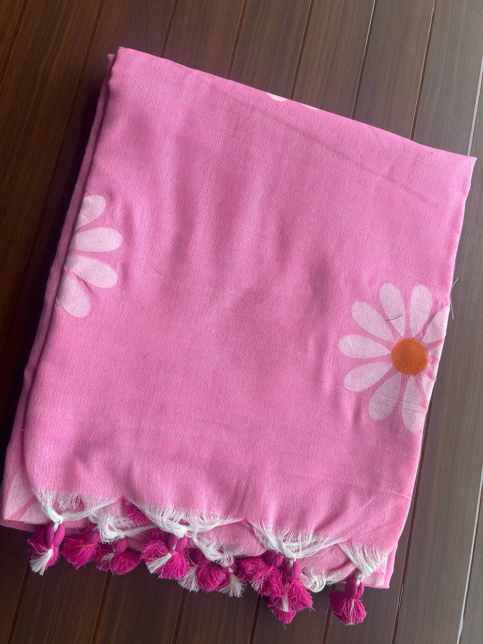 Flower hand print khadi cotton saree