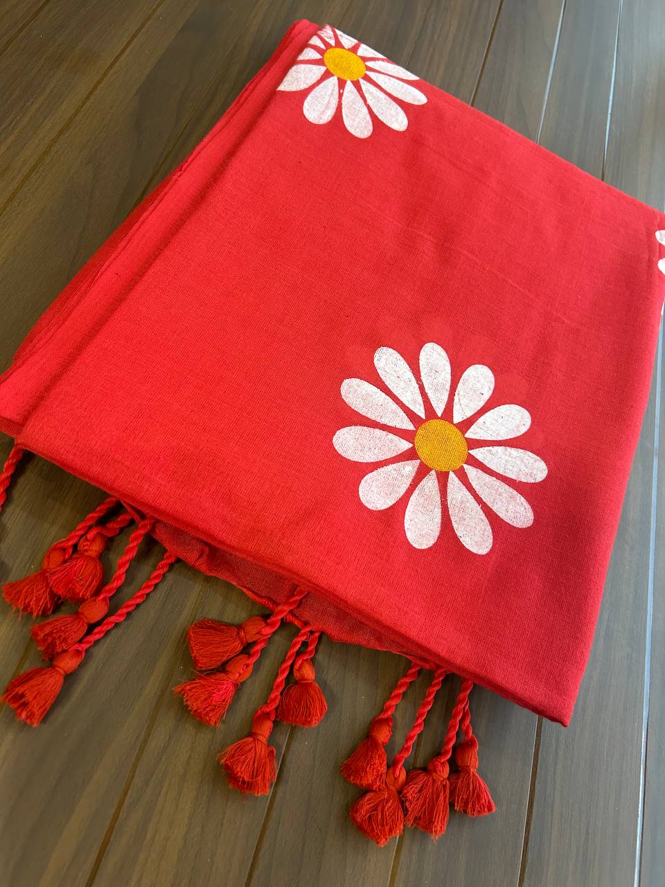 Flower hand print khadi cotton saree