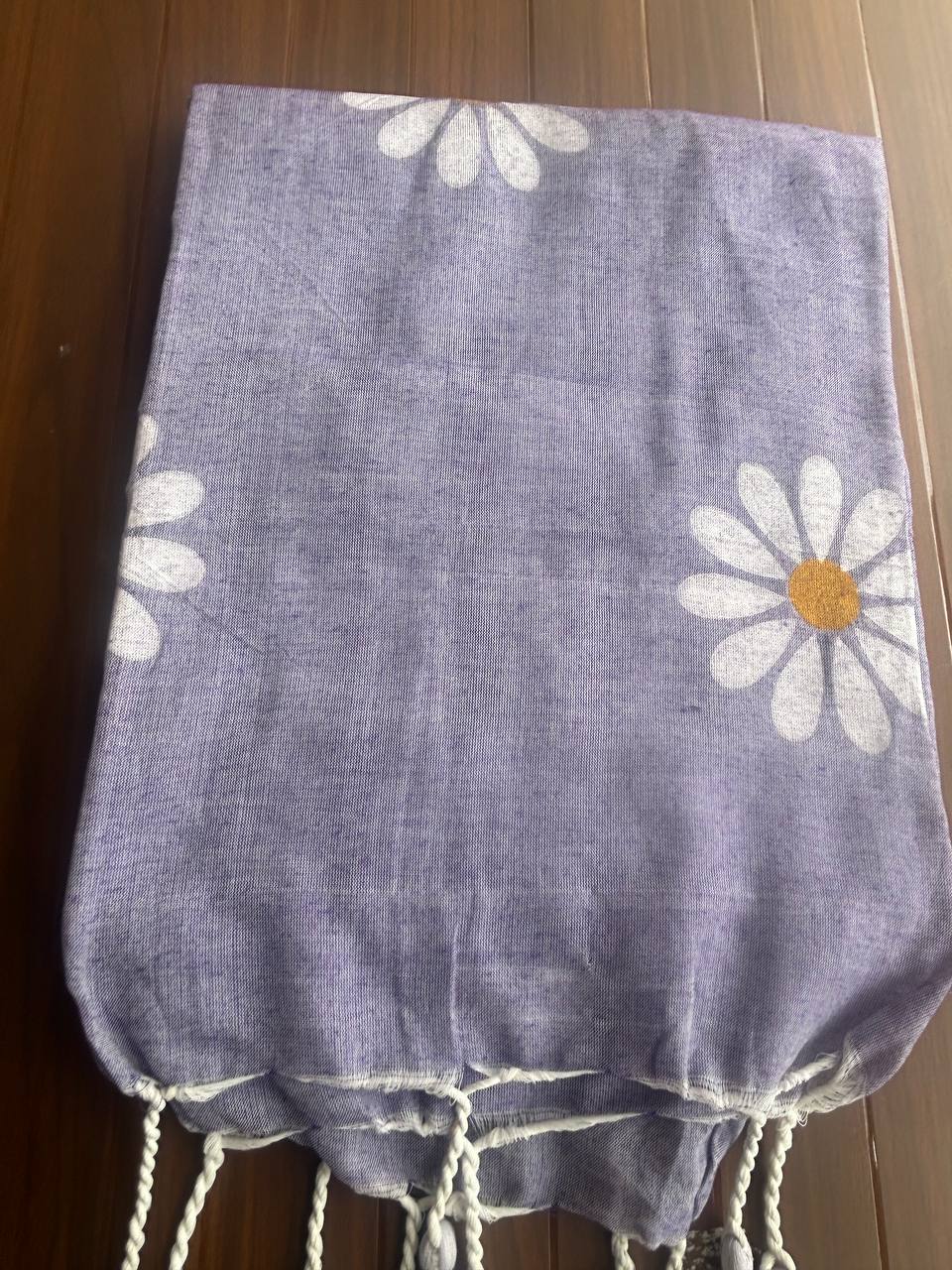 Flower hand print khadi cotton saree