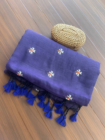 Khadi cotton saree with small flower embroidery