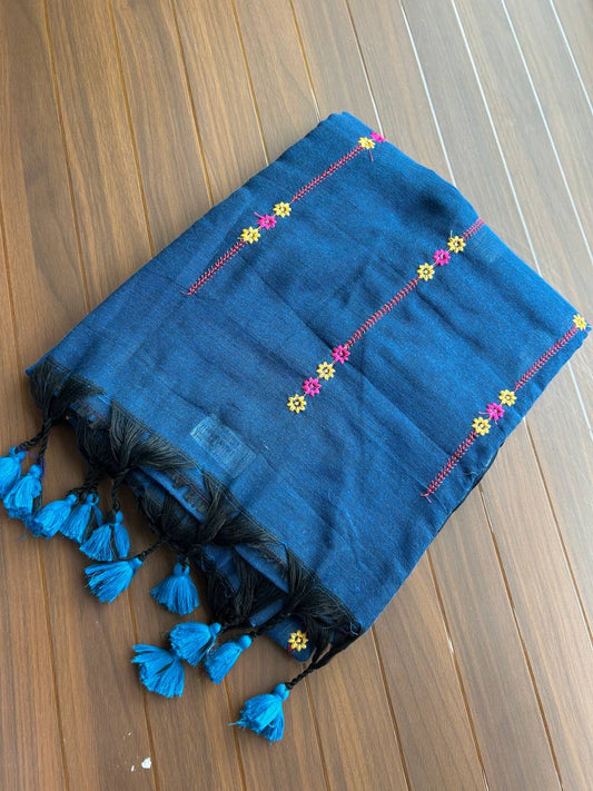 Khadi cotton saree with lined pattern embroidery