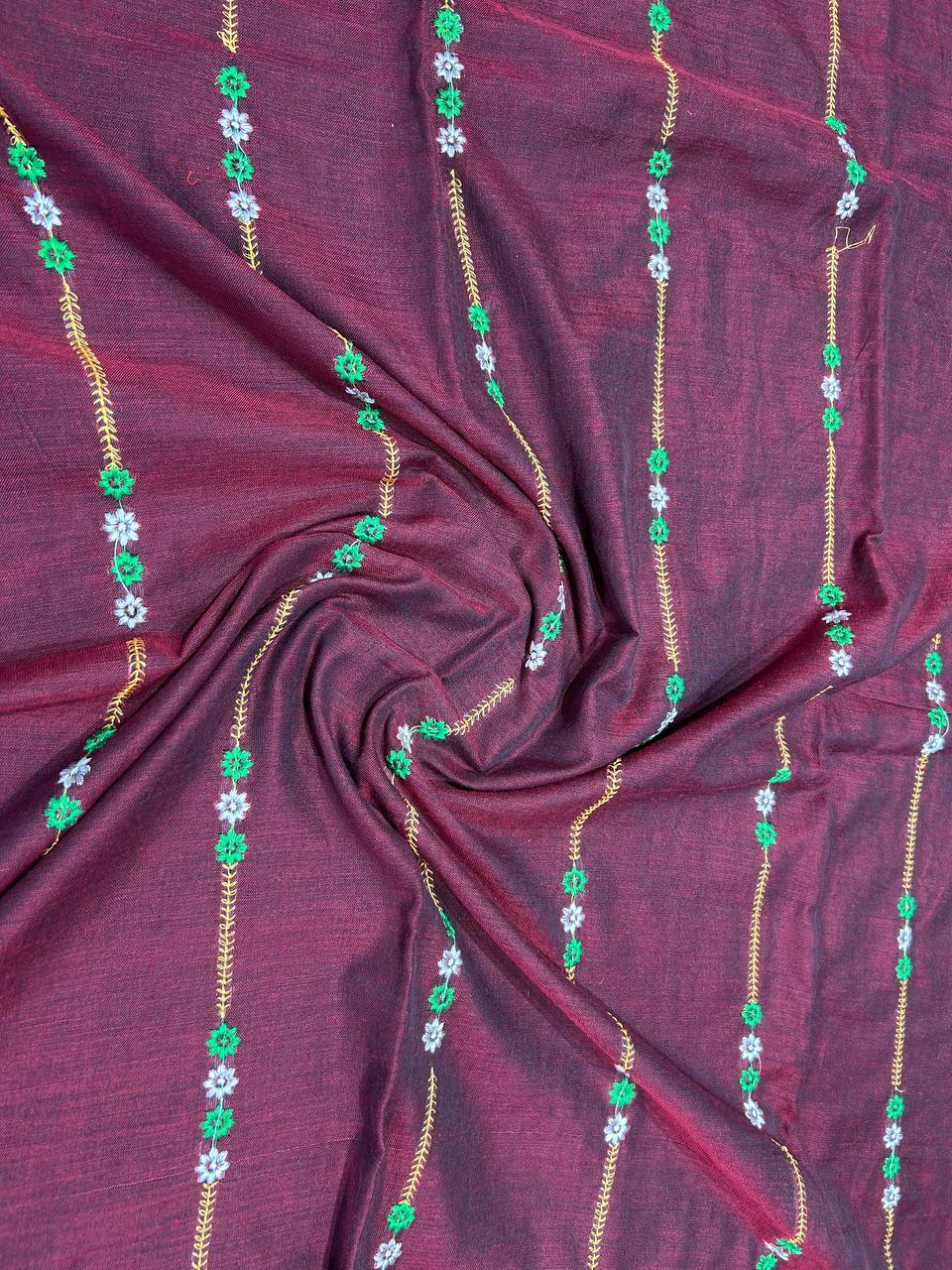 Khadi cotton saree with lined pattern embroidery