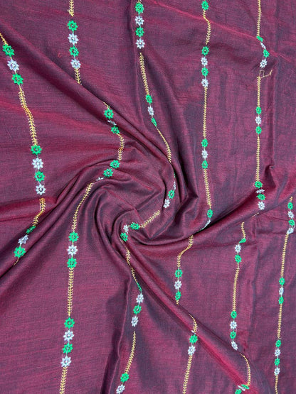 Khadi cotton saree with lined pattern embroidery