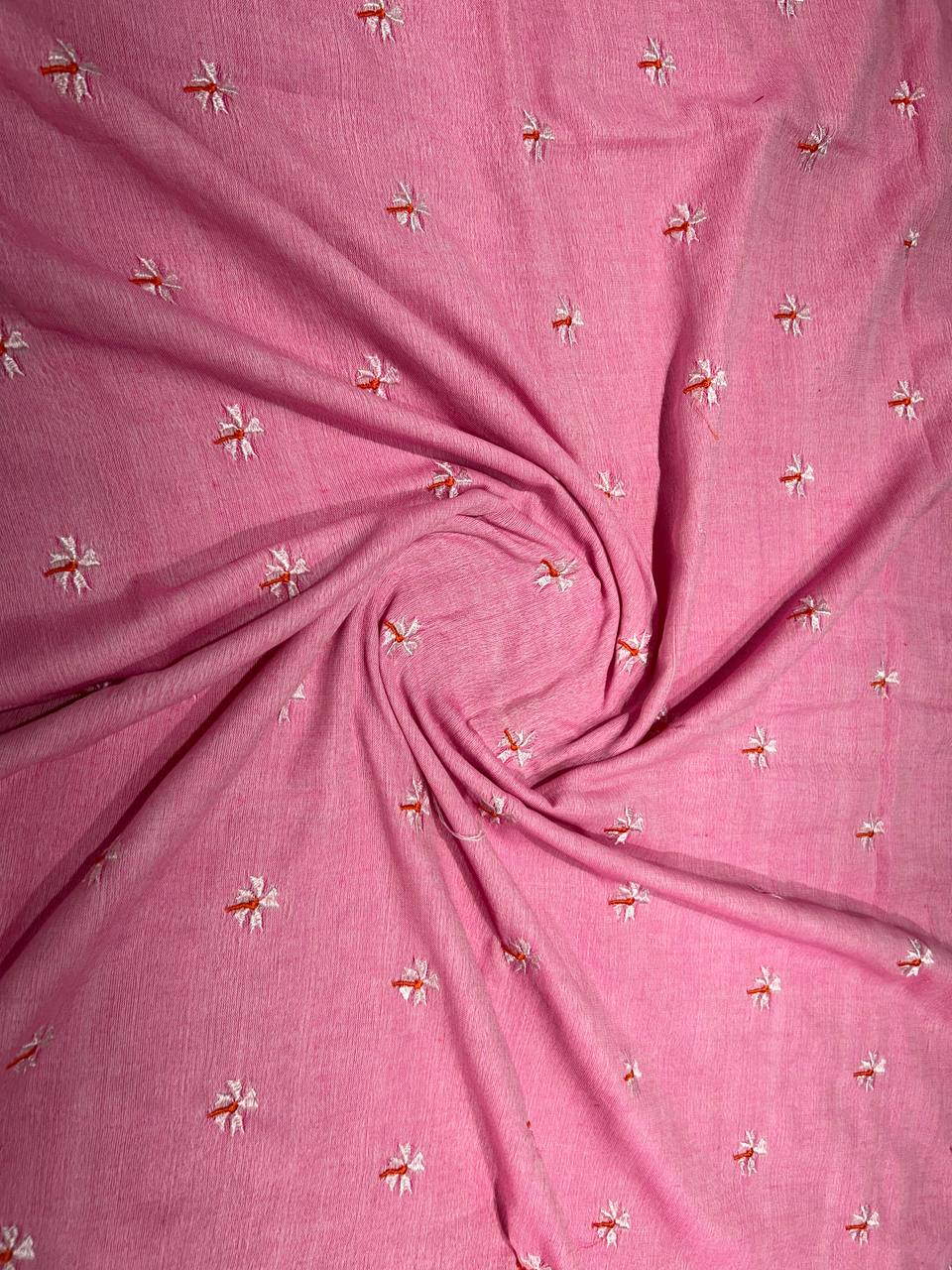 Khadi cotton saree with small flower embroidery - Baby pink