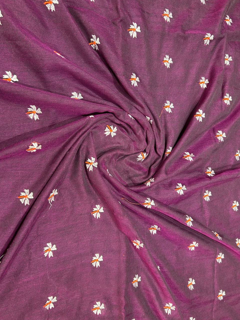 Khadi cotton saree with small flower embroidery - purple