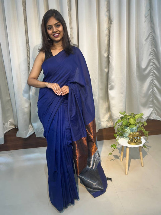 Khadi cotton saree with tissue pallu