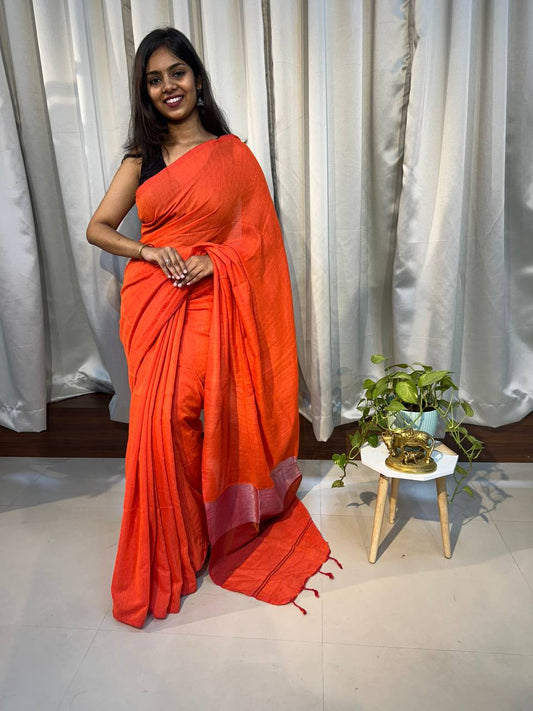 Khadi cotton saree with tissue pallu