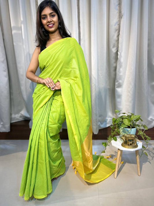 Khadi cotton saree with tissue pallu