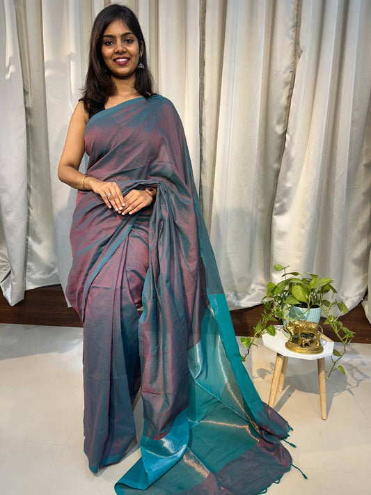 Khadi cotton saree with tissue pallu