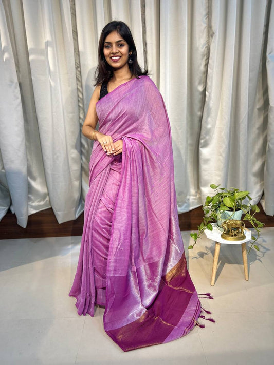 Khadi cotton saree with tissue pallu