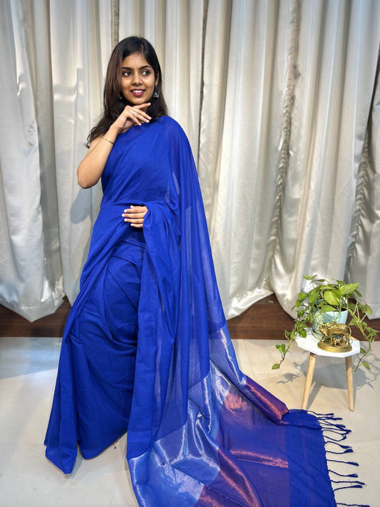 Khadi cotton saree with tissue pallu