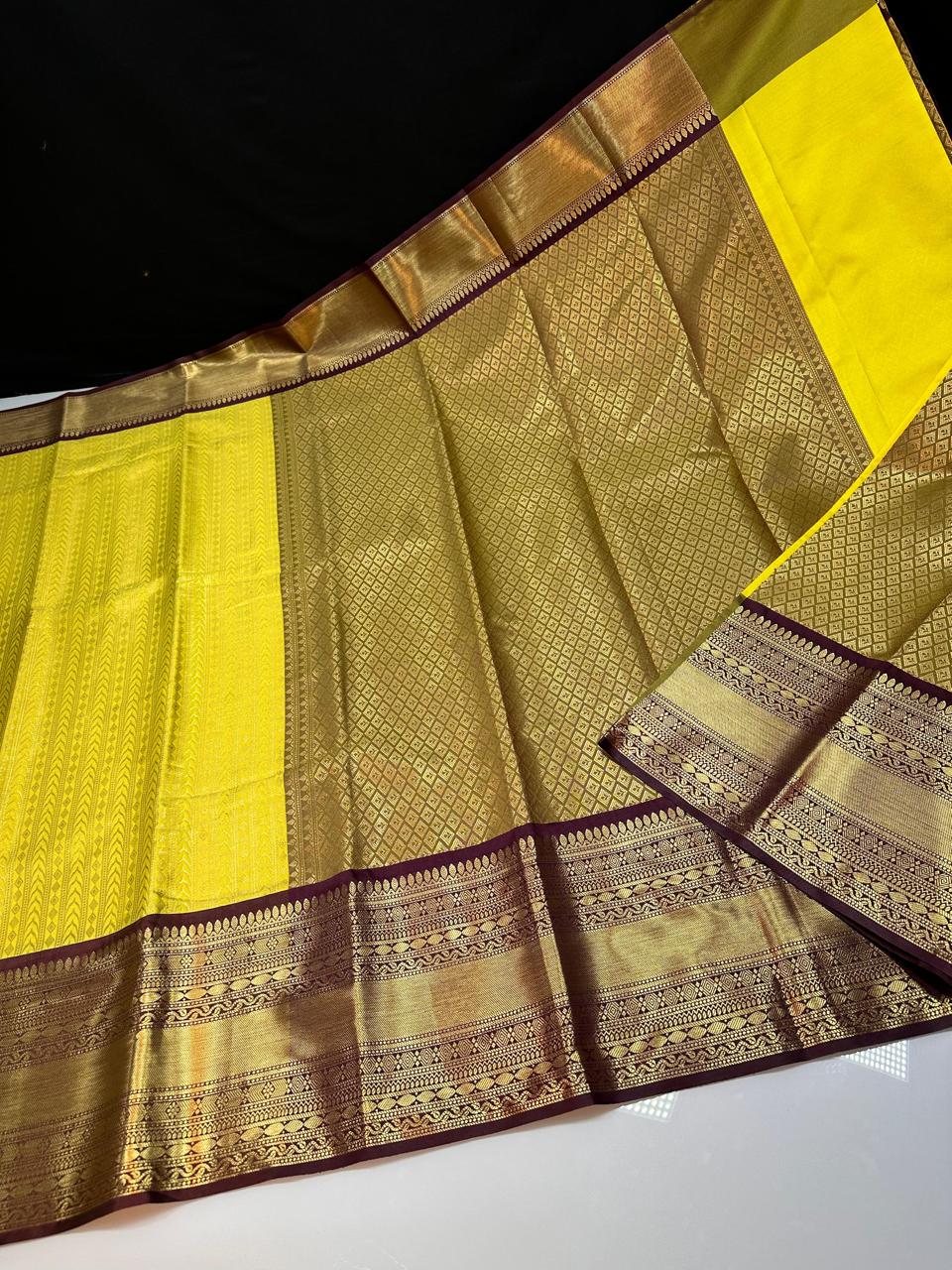 kanchipuram semi silk saree- Yellow