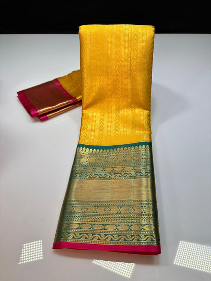 Kanchipuram semi silk saree - Yellow