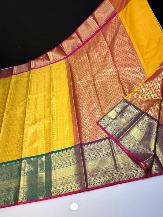 Kanchipuram semi silk saree - Yellow