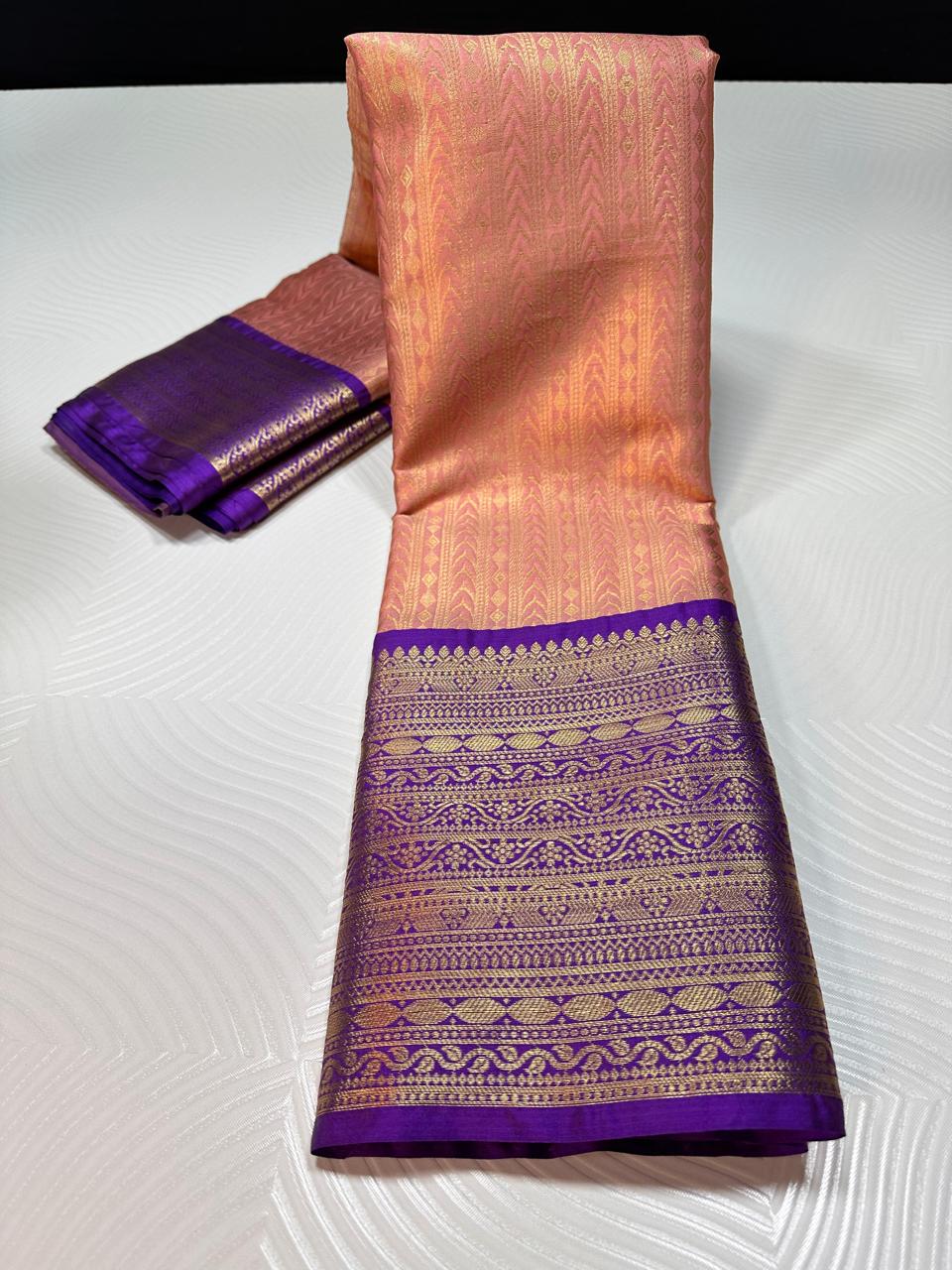 kanchipuram semi silk saree- Peach