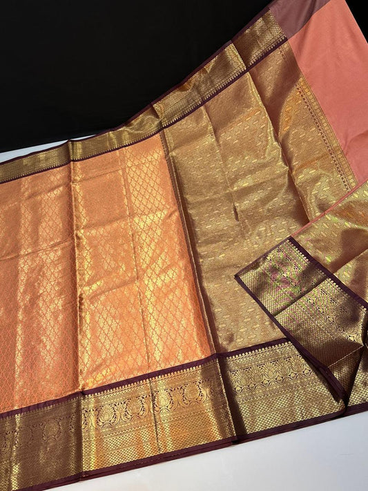 kanchipuram semi silk saree-Orange with marron