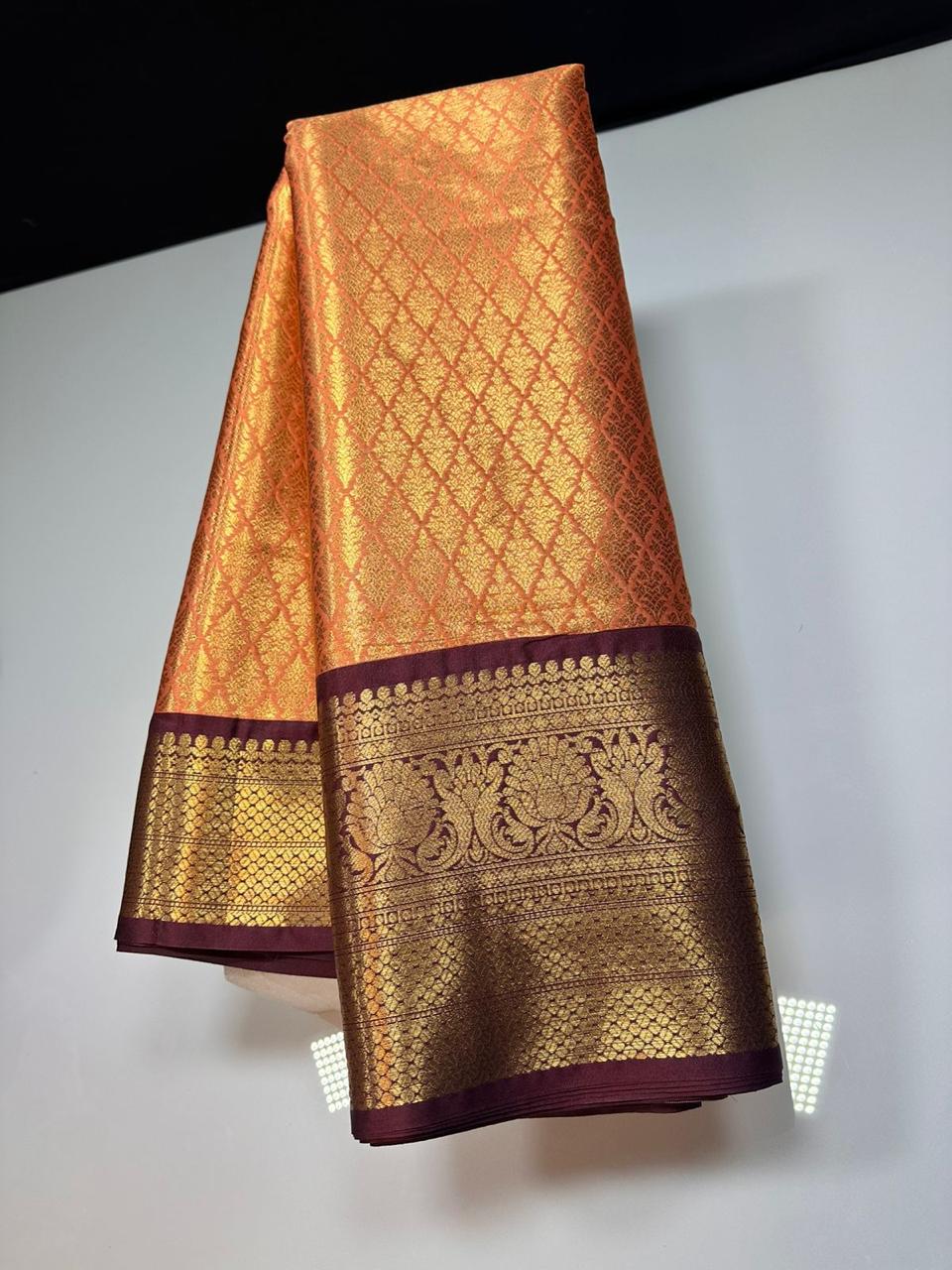 kanchipuram semi silk saree-Orange with marron