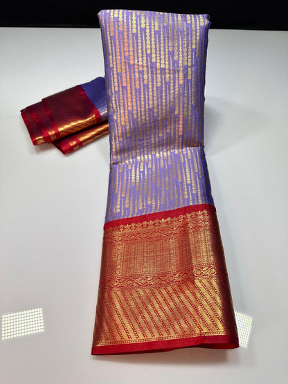 kanchipuram semi silk saree- Purple with Red