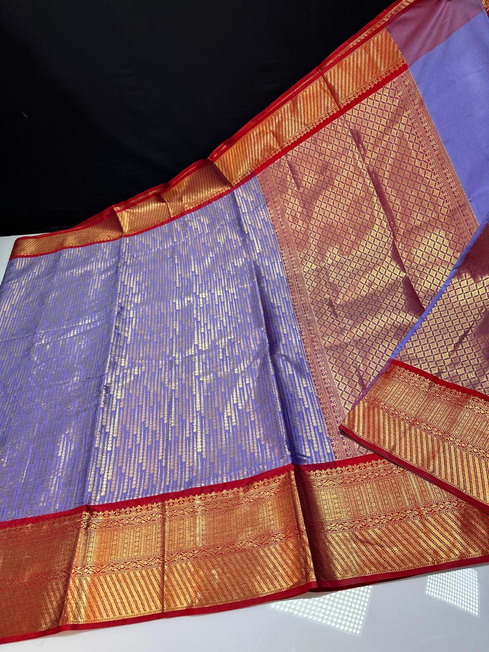 kanchipuram semi silk saree- Purple with Red