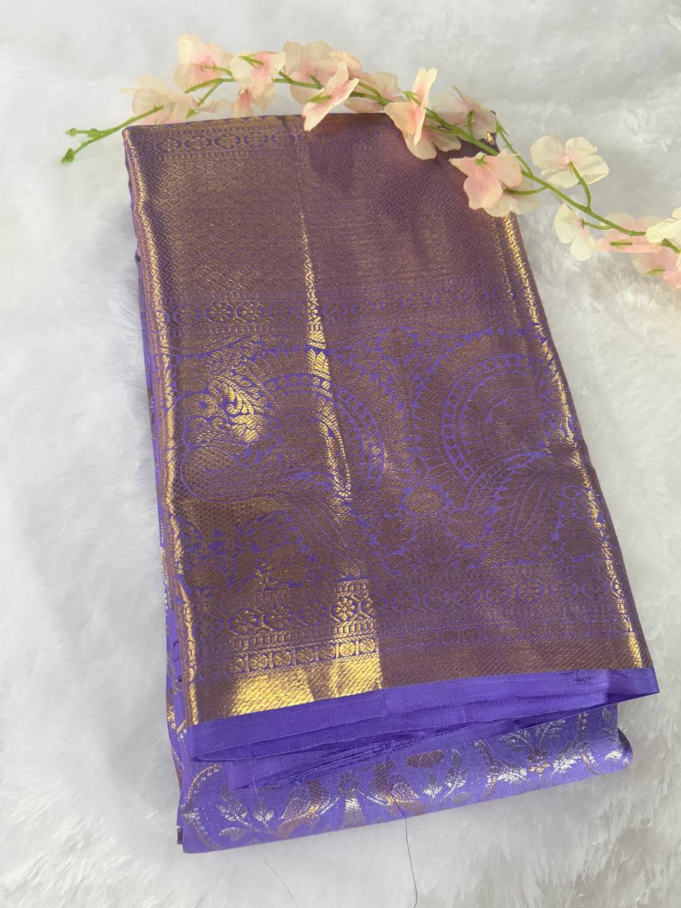 Lavender pure handloom silk saree with 2g zari