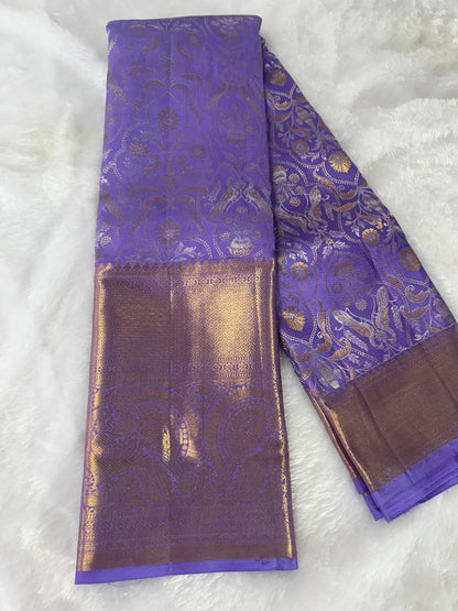 Lavender pure handloom silk saree with 2g zari