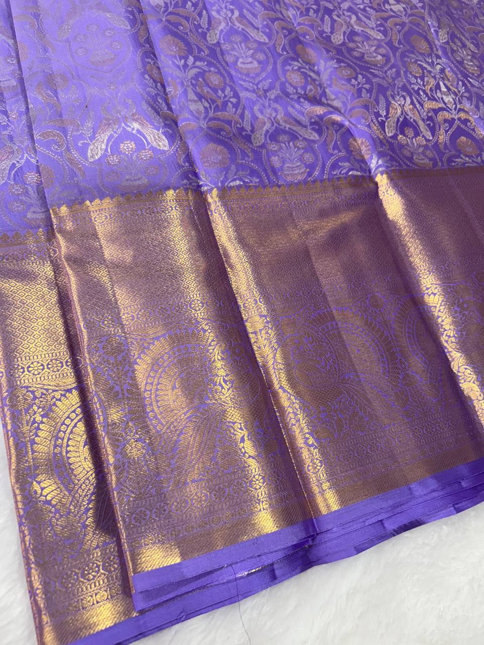 Lavender pure handloom silk saree with 2g zari