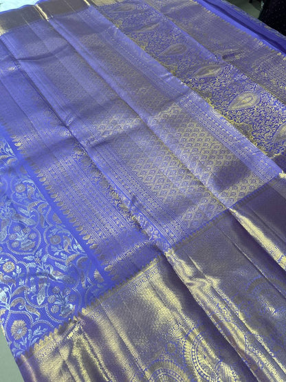 Lavender pure handloom silk saree with 2g zari