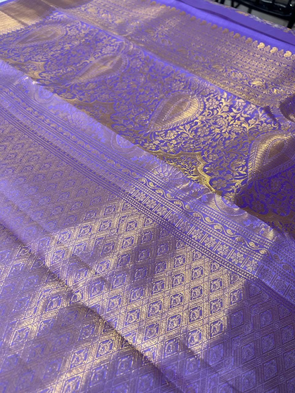 Lavender pure handloom silk saree with 2g zari