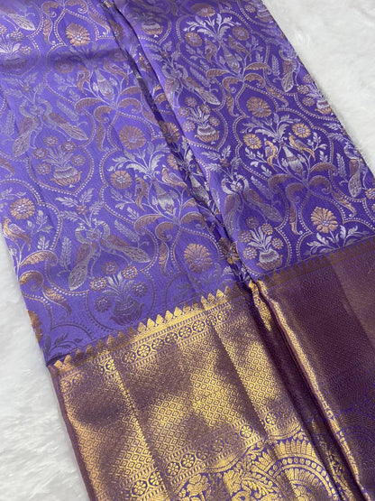 Lavender pure handloom silk saree with 2g zari